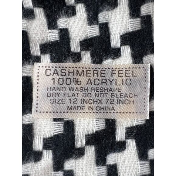 Cashmere Feel Soft 100% Acrylic Black & White Houndstooth Scarf 12" x 72" - Picture 7 of 8